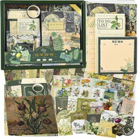 Vibevista Vintage Aesthetic Scrapbook Kit, 346 Pcs, A6 Grid Notebook, Washi , Envelopes, Scrapbook Papers, Folding Labels, Background Papers, Photo Frames, Calendar Stickers, Stickers (Cyan Looked At Wild Dome, Green)