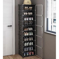 Aysis 10 Shelf Diy Shoe Rack Box Organizer ^ Multi-Purpose Plastic Shoe Rack For Home, Pp Plastic Home Shoe Rack With Door For Entryway, Chappal Slipper Shoe Standblack, 10-Shelf-5-Door