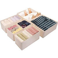 House Of Quirk Foldable Cloth Storage Box Closet Dresser Drawer Organizer Cube Basket Bins Containers Divider With Drawers For Underwear, Bras, Socks, Ties, Scarves, Set Of 6 (Linen Cream, Clothing)