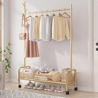 Lukzer Mgr-001 1-Bottom Garment Rack & Cloth Stand  Metal Coat Stand With Wheels For Hanging Clothes & Bags | Single Rod Storage Organizer With Shelf & Mesh Design (173 X 90 X 35 Cm, Gold)
