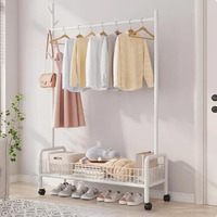 Lukzer Mgr-003 1-Bottom Garment Rack & Cloth Stand  Metal Coat Organizer With Wheels For Hanging Clothes & Bags | Single Rod Closet Organizer With Shelf & Mesh Design (173 X 120 X 35 Cm, White)