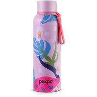 Pexpo Bravo Hot & Cold Isi Certified Flask | Stainless Steel Water Bottle - 700Ml Pink Leaf Design Thermoflask | Office| Gym| Travelling| Home| School| Adults & Kids