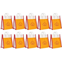 Soman Jute Ecofriendly Return Gift Bags Lotus Printed Yellow Red Combo With Velcro Pack Of 10 Bags
