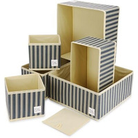 House Of Quirk Foldable Cloth Storage Box Closet Dresser Drawer Organizer Cube Basket Bins Containers Divider With Drawers For Underwear, Bras, Socks, Ties, Scarves, Set Of 6 (Blue/Yellow Stripe)