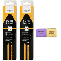 Brustro 2 Hb Extra Dark Pencil With Eraser Tip 12 Pencils X 2 Pack (Total 24 Pencils) Eco Pvc Dust-Free Eraser (Pack Of 2)