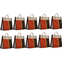 Soman Jute Thamboolam Bags For Return Gifts Brown And Orange Combo - Pack Of 10 Bags