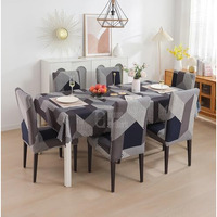 House Of Quirk Polyvinyl Chloride (Pvc) Rectangular Dining Chair Cover With Table Covers For Kitchen Waterproof Dining Table Cloth (Grey Dark Grey Prism, 1 Table Cover + 6 Chair Cover)