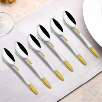 Parage 6 Pieces Stainless Steel 24K Golden Spoons Set, 18 Cm Long, Premium Spoons For Home & Kitchen, Luxury Dining Tableware Gift For House Warming,24 Karat Gold Plated Big Spoons, Ivory Design