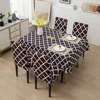 House Of Quirk Polyester Dining Chair Cover With Table Covers For Kitchen Waterproof Dining Table Cloth (Brown Diamond, 1 Table Cover + 4 Chair Cover, Rectangular)