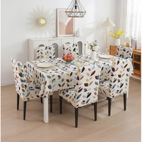 House Of Quirk Polyvinyl Chloride (Pvc) Rectangular Dining Chair Cover With Table Covers For Kitchen Waterproof Dining Table Cloth (White Leaf, 1 Table Cover + 6 Chair Cover)