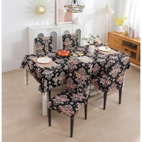 House Of Quirk Dining Chair Cover With Table Covers For Kitchen Waterproof Dining Table Cloth (Cambric Black, 1 Table Cover + 4 Chair Cover)