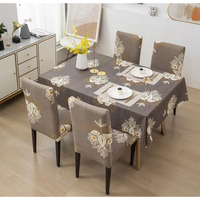 House Of Quirk Dining Chair Cover With Table Covers For Kitchen Waterproof Dining Table Cloth (Beige Brocade, 1 Table Cover + 4 Chair Cover) Polyester,Rectangular