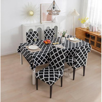 House Of Quirk Dining Chair Cover With Table Covers For Kitchen Waterproof Dining Table Cloth (Black Diamond, 1 Table Cover + 4 Chair Cover)