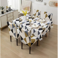 House Of Quirk Dining Chair Cover With Table Covers For Kitchen Waterproof Dining Table Cloth (Classic Beige, 1 Table Cover + 4 Chair Cover)