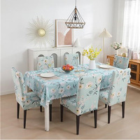 House Of Quirk Dining Chair Cover With Table Covers For Kitchen Waterproof Dining Table Cloth (Pastel Green Flower, 1 Table Cover + 6 Chair Cover)