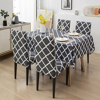 House Of Quirk Polyvinyl Chloride (Pvc) Dining Chair Cover With Table Covers For Kitchen Waterproof Dining Rectangular Table Cloth (Grey Diamond, 1 Table Cover + 6 Chair Cover)