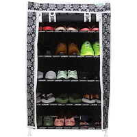 Flipzon Multipurpose 5 Shelves Shoe Rack With Zip Door Cover & Side Pockets, Multiuse Storage Rack For Footwear, Toys, Clothes With Dustproof Cover (5 Shelves, Black Flower)
