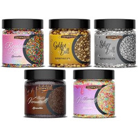 Renewtria Premium Decorative Silver And Golden Balls For Cake Decor, Sparkling Effect, Candy Sprinkles Mix For Cake Decoration, Cookie, Ice Cream Toppings 400G (80G Each, Pack Of 5)