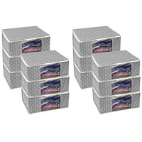 Homestrap Set Of 12 Non-Woven Printed Saree Cover/Cloth Storage/Organizer With Transparent Window(Grey)(Featured On Shark Tank),33 Cm,22 Cm