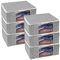 Homestrap Set Of 6 Non-Woven Printed Saree Cover/Cloth Storage/Wardrobe Organizer For Clothes With Transparent Window (Grey)(Shark Tank Featured) 45Cmx33Cmx22Cm