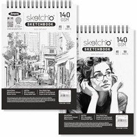 Anupam Sketch-O Sketchbook A5 | 50 Sheets 100 Pages | 140Gsm | Durable Acid Free Drawing Paper | Top Spiral-Bound Sketchpad For Artists & Professionals For Marker Colored Pencil Charcoal Pastels (Set Of 2)