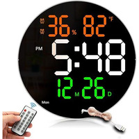 Aerys 10" Digital Wall Clock With Remote, Auto/Custom Dimmer, Temperature, Humidity Display, Dual Alarms, For Living Room, Gym, Garage, Elderly Gift (Big Round Wall Clock, Font Color May Vary)