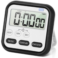 Aerys Digital Kitchen Timer And Stopwatch, Large Lcd Display, 24-Hour Countdown, Loud Alarm, Magnetic Back, Retractable Stand, Flashing Light, For Study, Cooking, Office (Black)
