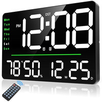 Aerys 16-Inch Digital Wall Clock, Large Led Display With Remote Control, Auto/Custom Dimmer, Temp & Humidity, Dual Alarms, For Living Room, Gym, Garage, Gift For Elderly (Font Colour May Vary)