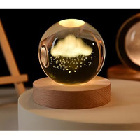 One94Store 3D Cloud Rain Crystal Ball Night Lamp,Creative Engraved Night Light, Usb Table Led Wooden Crystal Ball For Home Office Decoration Birthday Gift Adults (Cloud Rain)(Warm White)