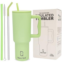 House Of Quirk 1200Ml Tumbler With Handle And Straw Lid Double Insulated Cup Reusable Stainless Steel Water Bottle Leak Proof Mug Cupholder For Gym, Travelling (Green)