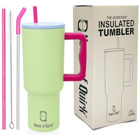House Of Quirk 1200Ml Stainless Steel Tumbler Hot And Cold With Handle And Lid 2 Straw, Double Insulated Cup Leak Proof Mug Cupholder For Gym, Travelling (Mult-Color: Seafoam)