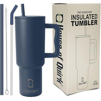House Of Quirk 1200Ml Stainless Steel Tumbler Hot And Cold With Handle And Lid 2 Straw, Double Insulated Cup Leak Proof Mug Cupholder For Gym, Travelling (Shadow Blue)