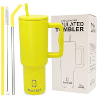 House Of Quirk 1200Ml Stainless Steel Tumbler Hot And Cold With Handle And Lid 2 Straw, Double Insulated Cup Leak Proof Mug Cupholder For Gym, Travelling (Electric Lime)