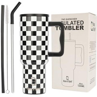 House Of Quirk 1200Ml Stainless Steel Tumbler Hot And Cold With Handle And Lid 2 Straw, Double Insulated Cup Leak Proof Mug Cupholder For Gym, Travelling (Chess)