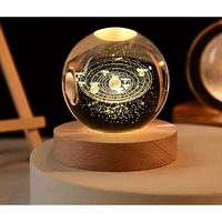 One94Store 3D Galaxy Crystal Ball Night Lamp,Creative Engraved Crystal Ball Night Light,Usb Power Led Wooden Base Crystal For Home Decoration Birthday Gift For Teens, Boys, Girls (Galaxy)(Warm White)