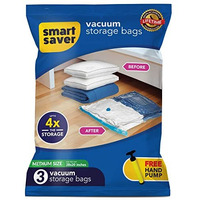 Smart Saver 3 Medium Vacuum Bags For Travel, Space Saver Bags Compression Storage Bags For Clothes, Comforters, Blankets Vacuum Sealer Bags With Travelling Hand Pump - Size (50X70Cm) - Plastic, Blue