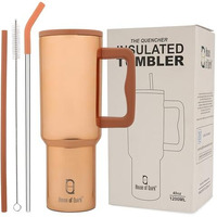 House Of Quirk 1200Ml Stainless Steel Tumbler Hot And Cold With Handle And Lid 2 Straw, Double Insulated Cup Leak Proof Mug Cupholder For Gym, Travelling (Mettalic Gold)