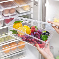 Volturi Fridge Storage Containers (Pack Of 5), Fridge Organiser Storage Boxes With Removable Drain Plate, Lids, Stackable Organizer, Fridge Storage Box Keep Fruits, Vegetables Fresher, 1500 Ml