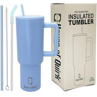 House Of Quirk 1200Ml Stainless Steel Tumbler Hot And Cold With Handle And Lid 2 Straw, Double Insulated Cup Leak Proof Mug Cupholder For Gym, Travelling (Mistblue)