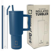 House Of Quirk 1200Ml Stainless Steel Tumbler Hot And Cold With Handle And Lid 2 Straw, Double Insulated Cup Leak Proof Mug Cupholder For Gym, Travelling (Teal Blue)