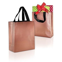 Drapme Small Size Pack Of 20 Pcs Glossy Metallic Laminated Non-Woven Reusable Eco-Friendly Party Return Gift Bags (Copper) (Small 9.5X10X4 Inch)