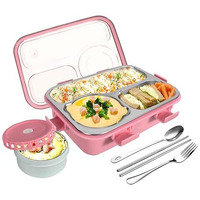 Tec Tavakkal Lunch Box 3 Compartment Leak-Proof Bpa Free Stainless Steel, Lunch Box For Kids, Lunch Box For School & Office With A Fork, A Spoon And A Pair Of Chopsticks (Pink), 750 Ml