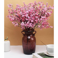 Tied Ribbons Pack Of 5 Artificial Baby Breath Gypsophila Flowers Bunches For Vase Pot Home Decoration (Pink) For Home Decor Living Room Side Table Centerpiece (Vase Not Included) Silk