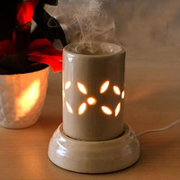 Pure Source India Ceramic Oil Diffuser Electric Small (4.5 Inch, Ivory White)