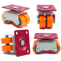 Caneuf Heavy Duty 360 Rotation 4-Wheels Roller Moving Caster - Four Nylon Wheels For Furniture, Table, Trolley - 375/400Kg Load Capacity, Orange, Pack Of 4