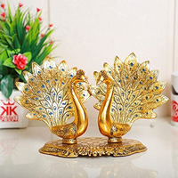 Kridaykraft Double Peacock Metal Statue, Lovers Peacock Couple, Animal Showpiece Figurines, Feng Shui As Table Top Figurine For Living Room, Office, Bedroom, Decorative