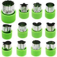 12Pcs Cookie Cutter Shapes Set, Stainless Steel Vegetable Fruit Cutter Shapes Embossing Mold For Kid Baking Cooking Food Decoration, Bread Sandwich Cutter For Kitchen Pastry Mold, Baking Mold