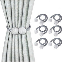 6 Pcs Magnetic Curtain Tiebacks, Sichumaria Pearl Ball Home Curtain Buckle,Curtain Holders Tieback Set Of 3,Convenien Tie Backs Decorative Curtain Holdbacks For Window (6)
