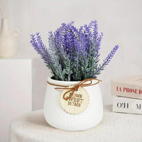 Tied Ribbons Polyester Artificial Lavender Flower Plant With Pot (Multi, 22.8 Cm X 10.1 Cm) Home Dcor Items For Living Room Balcony Kitchen Bedroom Office Table Top Decoration