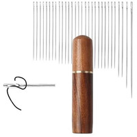 Gozaqe Self Threading Needles 30Pcs With Wooden Case - Multiple Sizes For Quilting, Embroidery, Hand Sewing